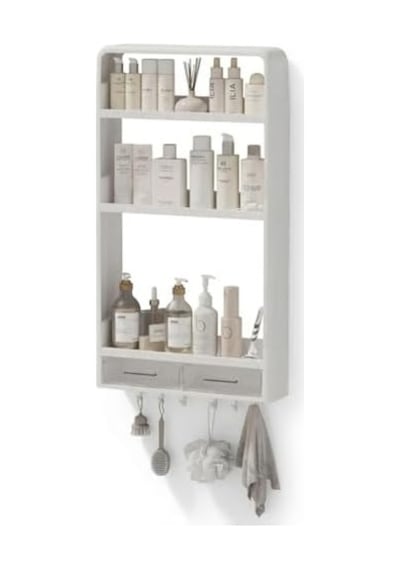 Premium Yapışkanlı Duvar Rafı Organizer, Banyo Mutfak Rafı, 70x40x10 Cm, Çekmeceli, Kancalı, Suya Dayanıklı, Delme Gerektirmez 50 x 22