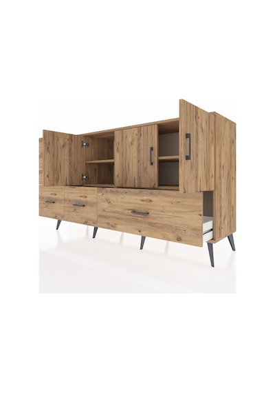 Kronos Konsol 4 Raflı 6 Çekmeceli 3 Kapaklı 176x59x99 Çam-çam Çam-çam
