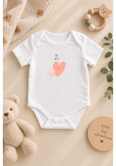 Luppinos Love You Mom 3lü %100 Pamuk Dijital Baskılı Bebek Body Set 2 Beyaz - Pembe