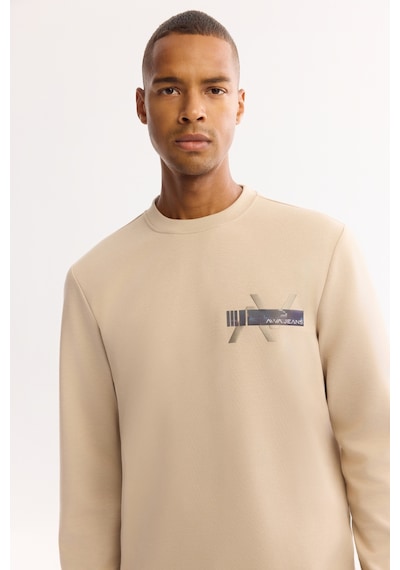 Avva Erkek Bej Bisiklet Yaka Pamuklu Bi-stretch Baskılı Regular Fit Sweatshirt A52y1260