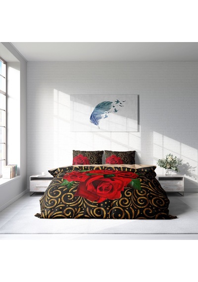 Monohome Gold & Roses 3D Pamuk Saten Çift Kişilik Nevresim Takımı Çok Renkli