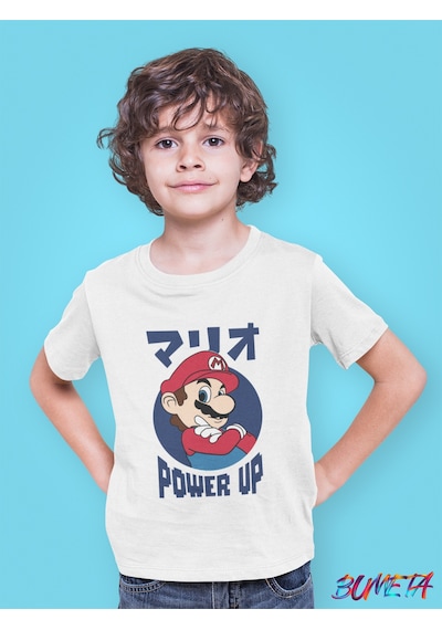 Bumeta Mario Power Up Çocuk Tişört T-shirt Beyaz