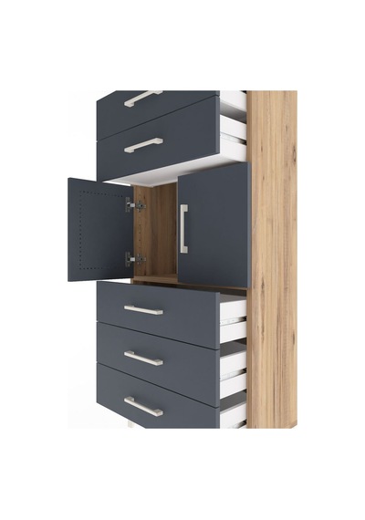 Arges Dolap Tek Raflı 5 Çekmeceli 2 Kapaklı 60x30x134 Çam-ant... Çam