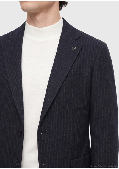 Ramsey Lacivert Düz Shirt Shoulder Slim Fit Yün Karışımlı Örme Ceket