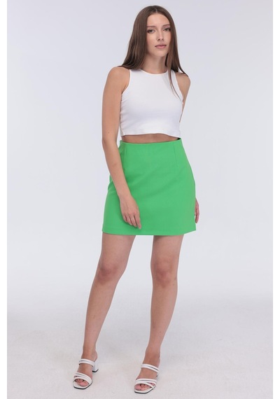 Selectmoda Kadın Gizli Fermuarlı Çok Renkli Mini Etek Yeşil