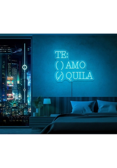 Te:amo/quıla Yazılı Ve Şekilli Neon Tabela Turkuaz