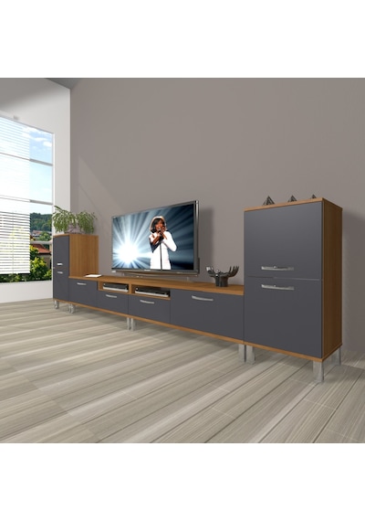 Decoraktiv Eko 9220 Mdf Krom Ayaklı Tv Ünitesi Tv Sehpası Ceviz - Antrasit
