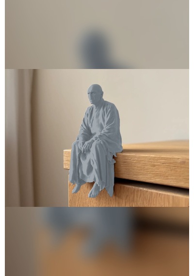 Oturan Kel Figür Biblo Cübbeli Karakter Heykelciği 9x7 Cm Dekoratif Obje Gri