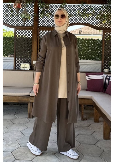 Rabia Şamlı İnci Pantolonlu Takım Haki Normal