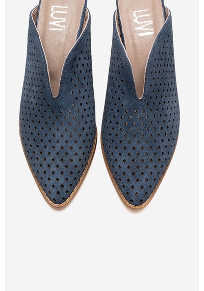 Luvishoes Toen Kot Mavi Süet Hakiki Deri Kadın Kalın Topuklu Terlik