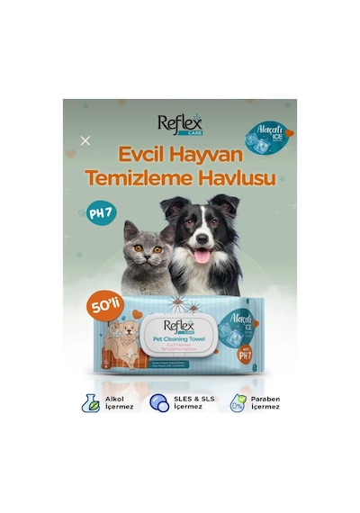 Reflex Care Evcil Hayvanlar İçin Çok Amaçlı Hijyenik Temizleme Havlusu 50'li - Alaçatı Ice Kokulu