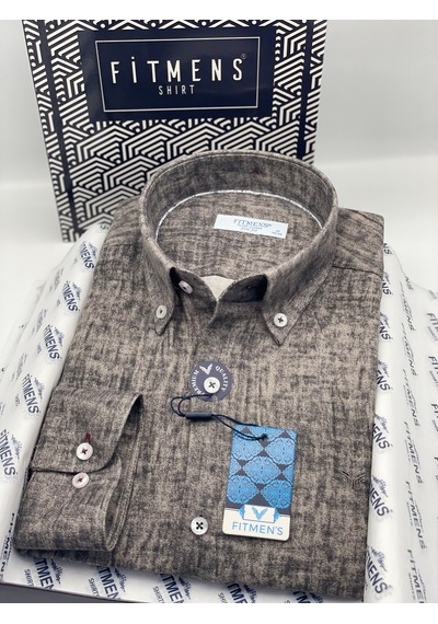 Slim Fit Uzun Kol Müslin Dijital Baskılı Hediye Kutulu Erkek Gömlek Fs-004599 - Antrasit-3364