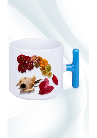 Romantik Sonbahar Baskılı T Saplı Kupa Bardak Porselen Çay Kahve Fincanı