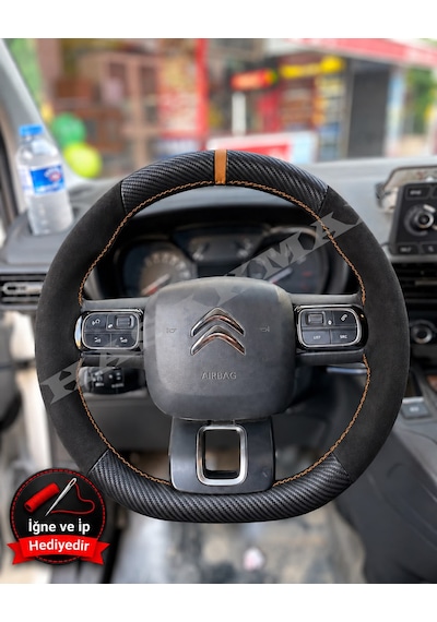 Toyota Proace City Dikme Direksiyon Kılıfı Alcantara Süet Mat Karbon Taba Yüzük Ve Dikiş 2020-2024