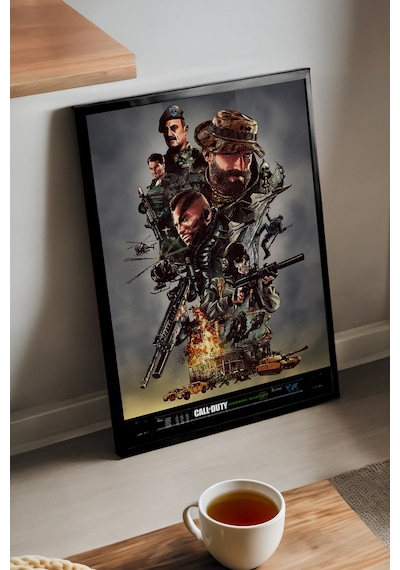 Call Of Duty Siyah Ahşap Çerçeveli Poster, Dekoratif Oyun Duvar Tablosu