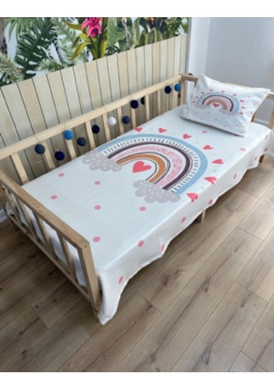 Kalpli Gökkuşağı Pike Örtüsü + Yastık Kılıfı
