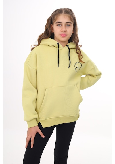 Kız Çocuk Oversize Kapüşonlu Cepli Düşük Omuz Baskılı Yırtmaçlı Sweatshirt - 3 İplik Şardonlu Açık Yeşil Kız Çocuk Oversize Kapüşonlu Cepli Düşük Omuz Baskılı Yırtmaçlı Sweatshirt - 3 İplik Şardonlu Açık Yeşil