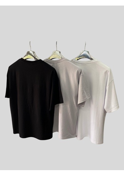 Kadın/erkek Unisex Oversize 3'lü T-shirt Gri