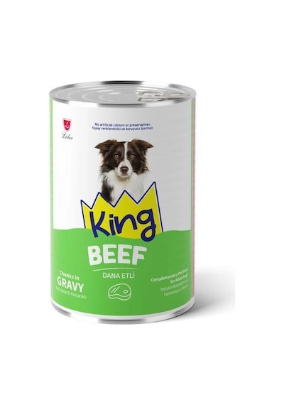 King Sos İçinde Et Parçacıklı Dana Etli Yetişkin Köpek Konservesi 400 Gr