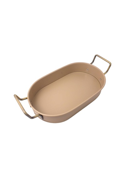 32cm Krem Lüks Galvaniz Metal Boyalı Oval Tepsi Zarafet Ve Dayanıklılığı Buluşturuyor
