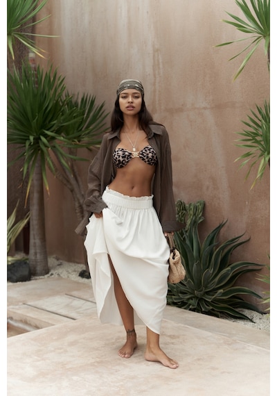 Mai Collection Mai Studios Co. Aninas Lastik Bel Detay Ekru Midi Etek Ekru