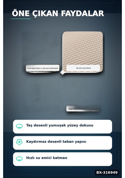Hafızalı Köpük Banyo Paspası Gri Kaydırmaz Tabanlı Emici Ayak Paspas 1 Adet Bx-316949 Diğer