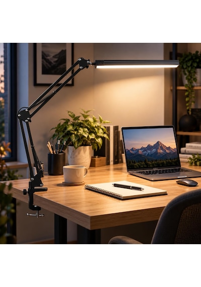 80 Led Uzun Kollu Kelepçeli Masa Lambası - 3 Renk 10 Kademe Parlaklık, 360 Ayarlanabilir Başlık, Usb Mimar Çalışma Okuma Çizim Lambası Bilgisayar Masası Lambası Akrobatik Lamba