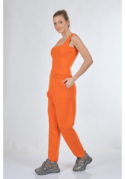 Lal Kare Yaka Kolsuz Oranj Kadın Triko 22262035 Oranj
