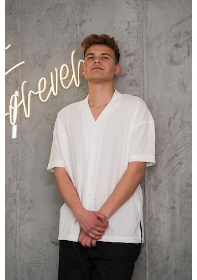 Oversize Yakalı Düğmeli Kendinden Çizgili Erkek Yazlık 001