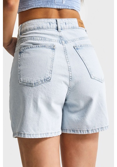 it's basic Kadın Ice Kot Rengi 3s5-3 Renkli Çiçek Nakışlı Midi Boy Rahat Kesim %100 Koton Tasarım Denim Şort Ice Rengi