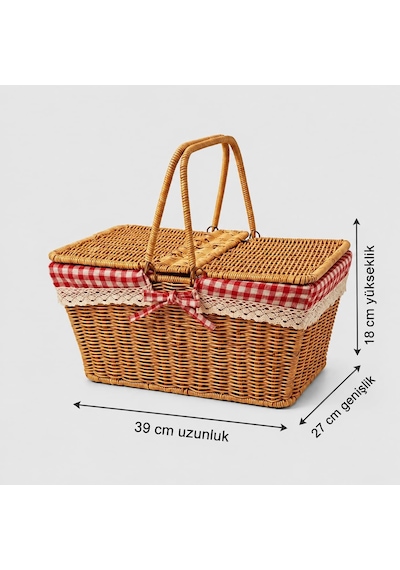 Hasır Piknik Sepeti, Kırmızı Ekoseli Ve Dantelli Kapaklı Taşıma Sepeti, 39x27x18 Cm Ahşap Görünümlü Piknik Çantası, Kahvaltı, Kamp, Bahçe Ve Outdoor Kullanım İçin Hasır Piknik Sepeti, Kırmızı Ekoseli Ve Dantelli Kapaklı Taşıma Sepeti, 39x27x18 Cm Ahşap Görünümlü Piknik Çantası, Kahvaltı, Kamp, Bahçe Ve Outdoor Kullanım İçin