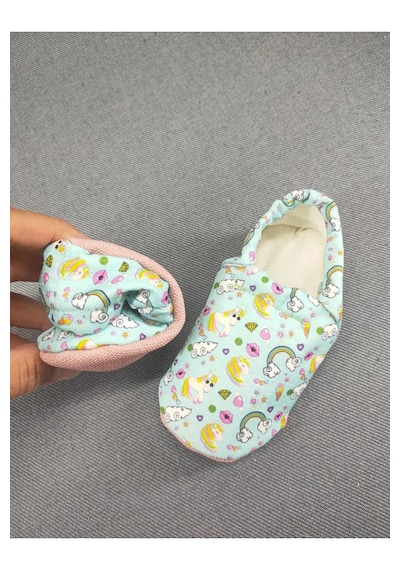 Loove Bebe Bebek Patik Ev Kreş Ayakkabısı Lastikli Ergonomik Tasarım Desenli Mint