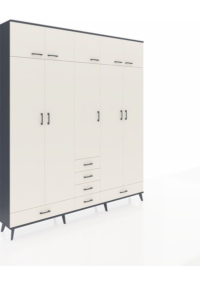 Arges Dolap 6 Raflı 6 Çekmeceli 4 Askılı 220x30x243 Antrasit-aytaşı/aytaşı Aytası/aytası