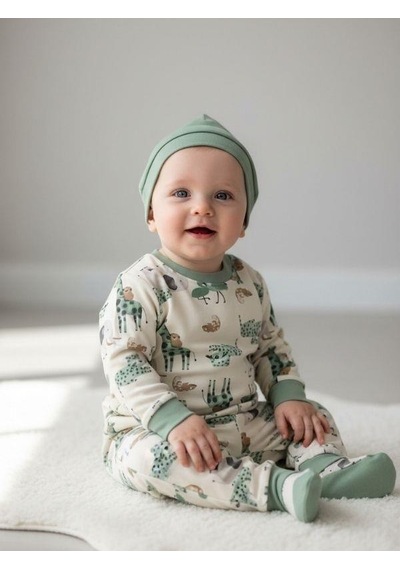 Zekids Çocuk Safari Desenli Pamuklu Pijama Takım 6-9 Ay 6 Yaş Aralığı -16847 Çok Renkli