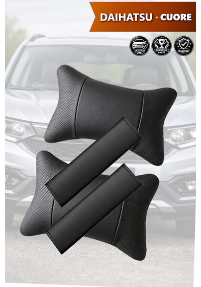 Daihatsu Cuore Uyumlu Lüks Deri Kemer Koruyucu Siyah Deri Yastık Set