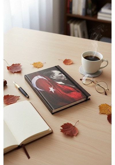 Atatürk Tarihsiz Ajanda Kuşe Kapak Beyaz 1 Adet Atatürk Modalist Çizgili Defter Lastikli 14x20 Cm Günlük Planlayıcı