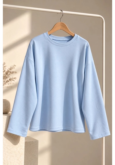 Bb Butik Basic Kadın Modal Oversize Bisiklet Yaka Sweatshirt Zg3535 Mavi
