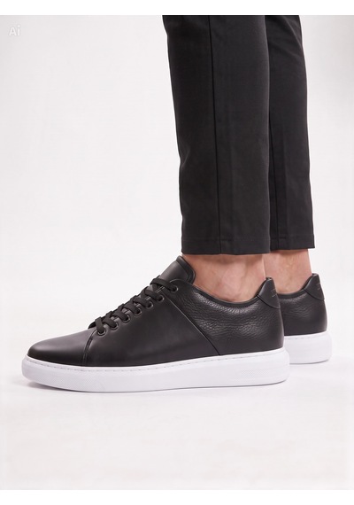 Dropland Stilist Store Hakiki Deri Erkek Siyah Renk Casual Sneaker Günlük Ayakkabı