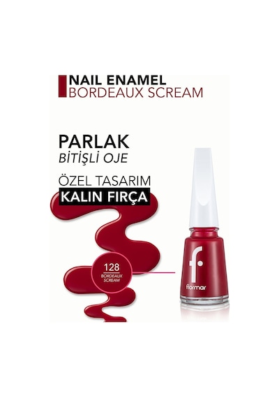 Flormar Nail Enamel Yüksek Pigmentli & Parlak Bitişli Oje Fne-128 Bordeaux Scream