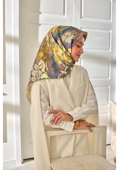 Silk Home Twill İpek Eşarp 11483-03 Sütlü Kahve, Asit, Mor, Fildişi, Petrol Mavisi
