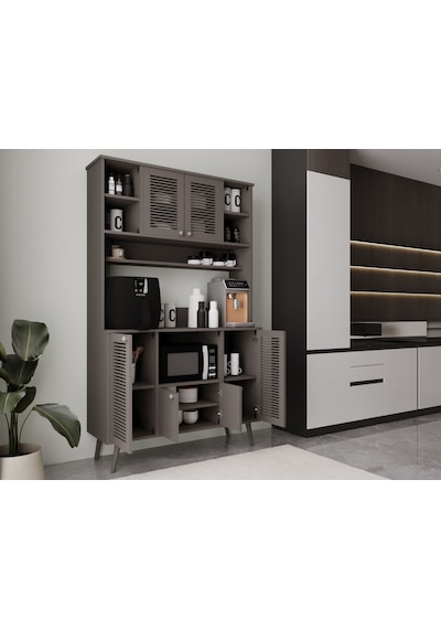 Kahve Köşesi 120 Cm %100 Mdf Panjur Kapak Çok Amaçlı Dolap Gri