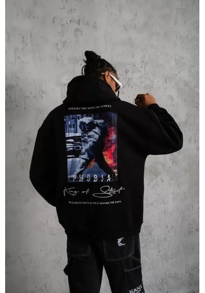 Veraura Lifestyle Erkek Astronot Baskılı Kapüşonlu Sweat - Siyah