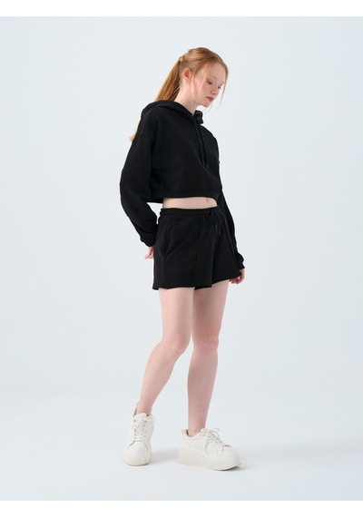 Loose Crop Kadın Sweatshirt Siyah