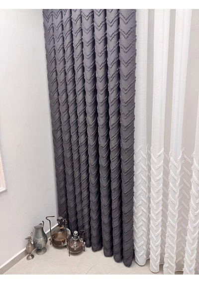 Nivemeshome Mayıs 1-027p Yarı Desen Ekru 1/3 Pileli Tül Perde