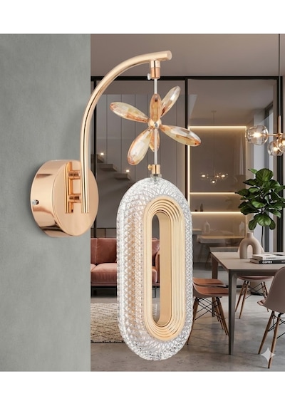 Elips Model Sarkıt 3 Renk Gold Kaplama Oturma Yatak Çocuk Odası Duvar Led Aplik Kumandalı Altın