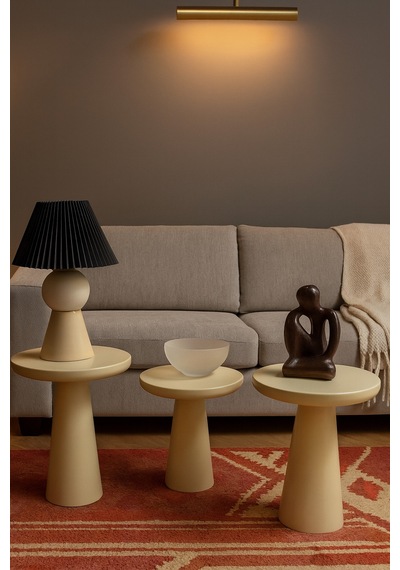 Wood Ahşap Mantar Sehpa 3 Lü Krem Renk - Coffee Table - Zigon Sehpa Bej