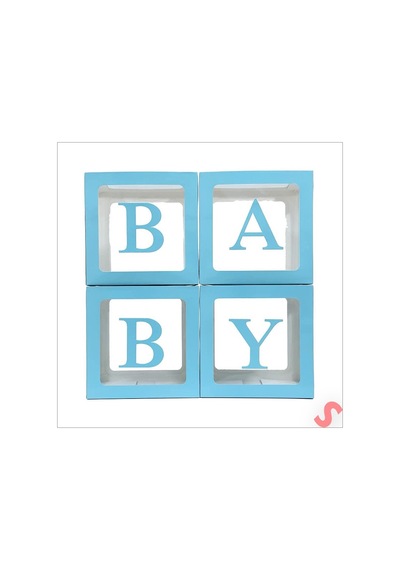 Baby Yazılı Şeffaf Balon Kutusu, 30cm X 4 Adetli Set - Mavi