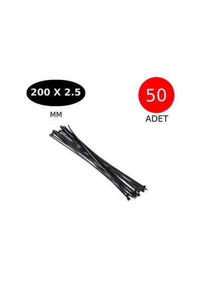 Tek-iş Plastik Kablo Bağı Klipsi Cırt Kelepçe 200 Mm X 2.5 Mm Siyah 50 Adet