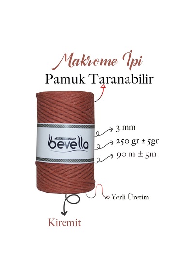 Taranan Makrome Ipi 3mm Taranabilir Pamuk Tek Büküm Makrome Ipi Kiremit