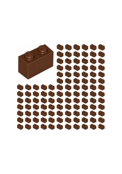 Yedek Parçalar: Brick: Duvar Parçası: 100 Adet 1x2 Kahverengi 3004 - Parts: Brick: 100 Piece 1x2 Reddish Brown 3004